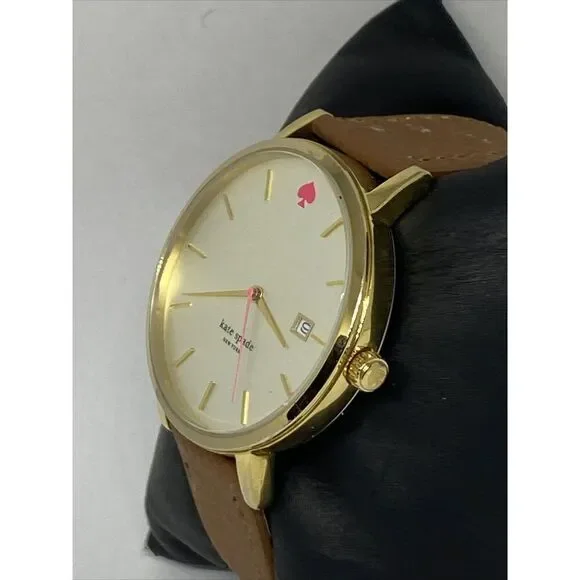 Kate Spade New York 0009 Womens Brown Leather Analog Gold Dial Wrist Watch VK155 - Picture 4 of 12